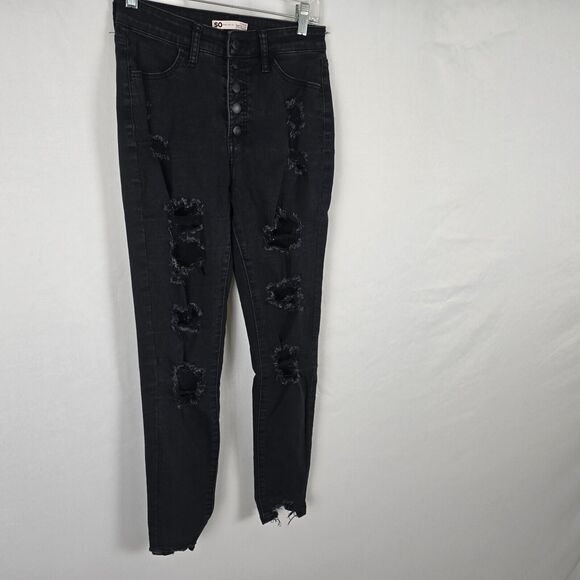 SO Jegging Juniors 7 / 28 Black Super High Rise Curvy Destroyed Button - Picture 16 of 16